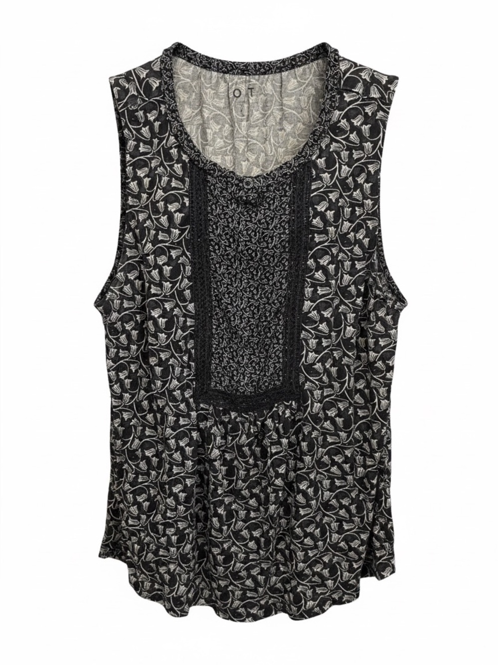 Loft Sleeveless Black Floral Lace-Trim Tank Top EUC SZ Large